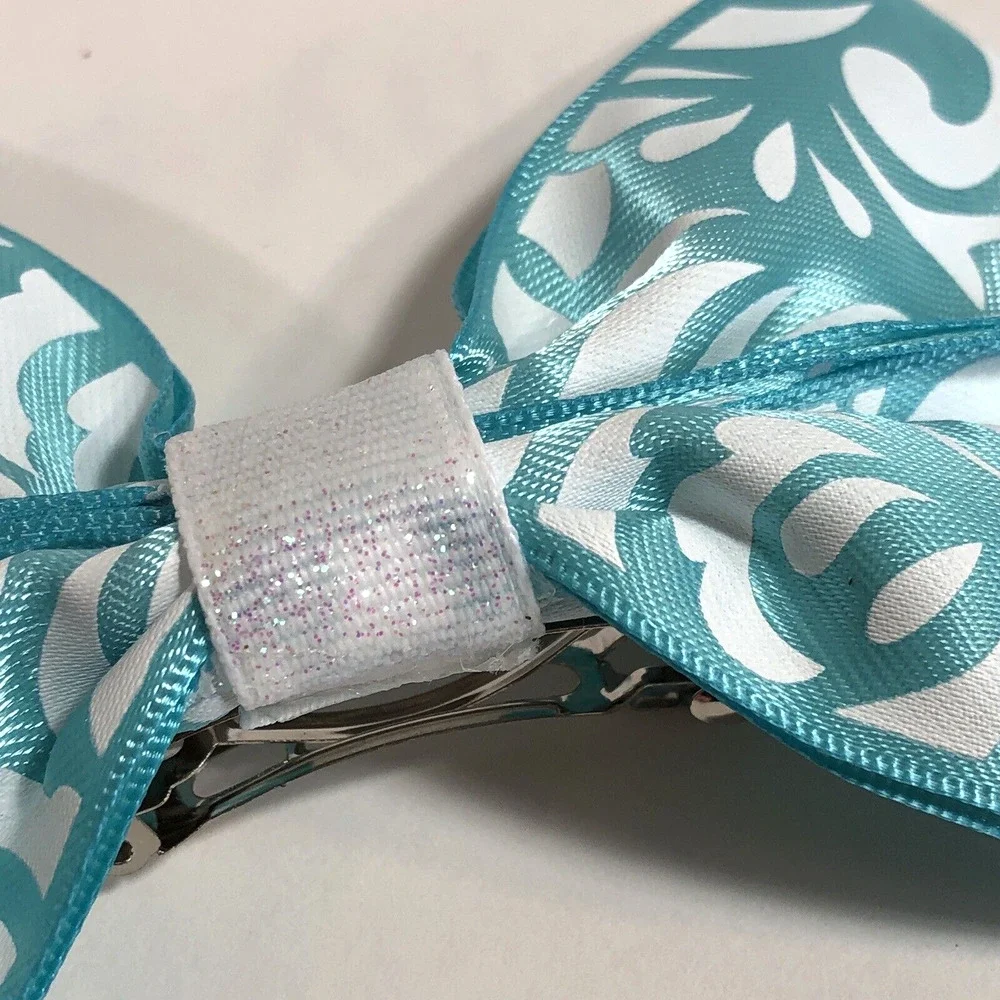 Pair Hair Clip Barrettes - Teal Blue White - Ribbon Bow Knot New Coquette 5